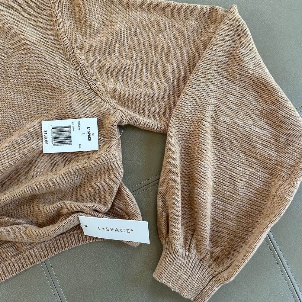 NWT LSpace Siren Cotton Knit Crop Twist Front Sweater Size L - Picture 8 of 8
